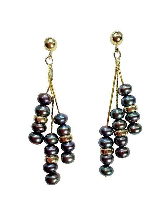 Nordstrom Jewelry - Gold & Black Pearl Cluster Drop Earrings - Elegant Women's Jewelry